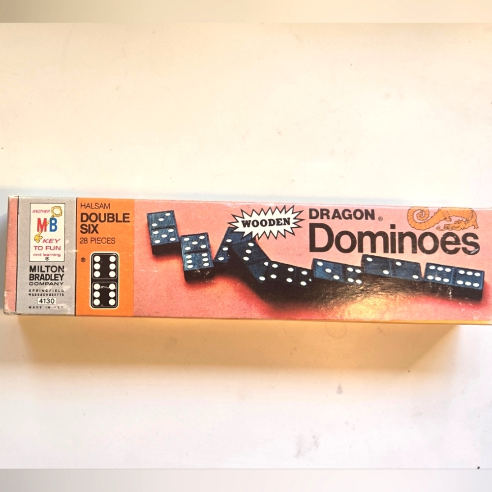 Milton Bradley Wooden Dragon Double Six Dominoes Set